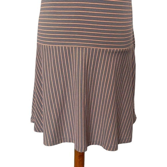 🍀 Lolë Gray Orange Striped Stretch Sleeveless Fit And Flare Dress Size S - Picture 4 of 10